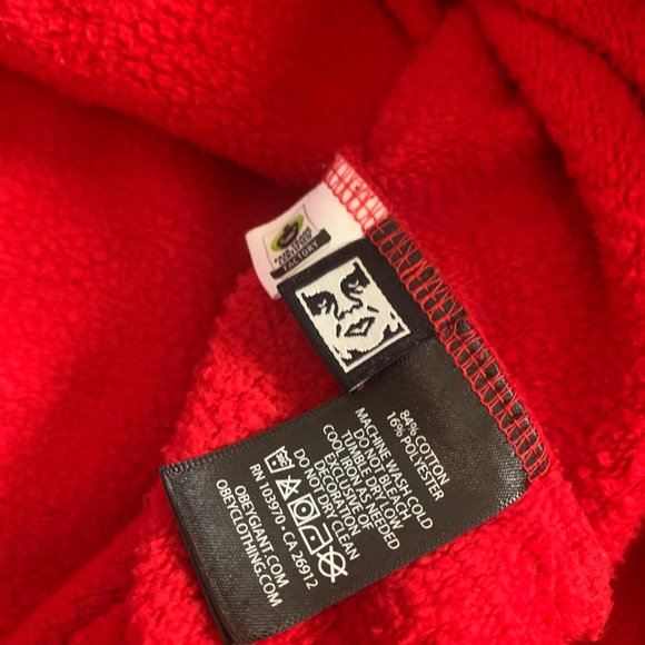 Anyway Hooded Sweatshirt Red Print Hoodie by Obey Sz L Unisex Like New - Picture 7 of 7
